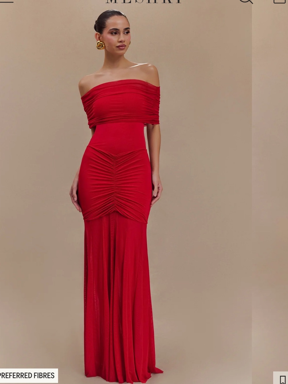 Meshki NWT Caspian Off-Shoulder Slinky Mesh Maxi Dress - Ruby Red